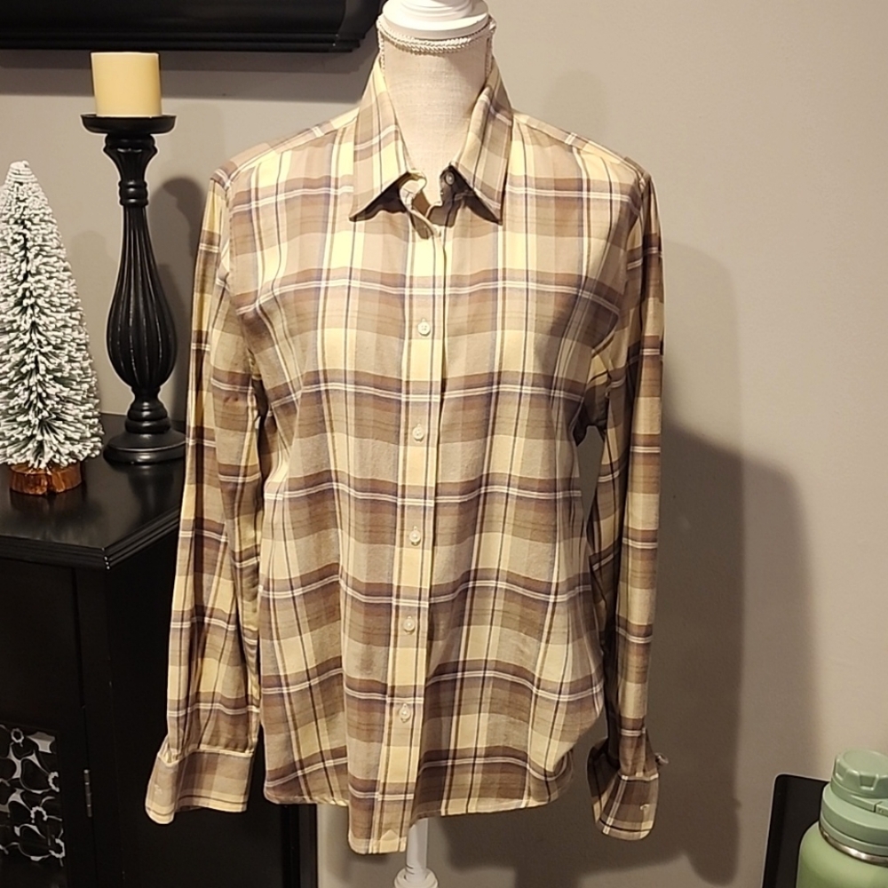 Lauren Ralph Lauren Plaid Button Down Shirt - Brown and Cream